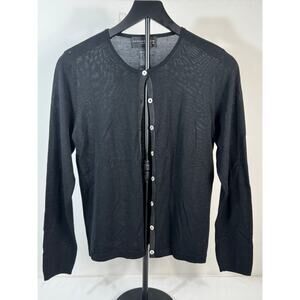 August Silk 100% Silk Knit Cardigan Sweater Black Sz M Button Front Crew Neck